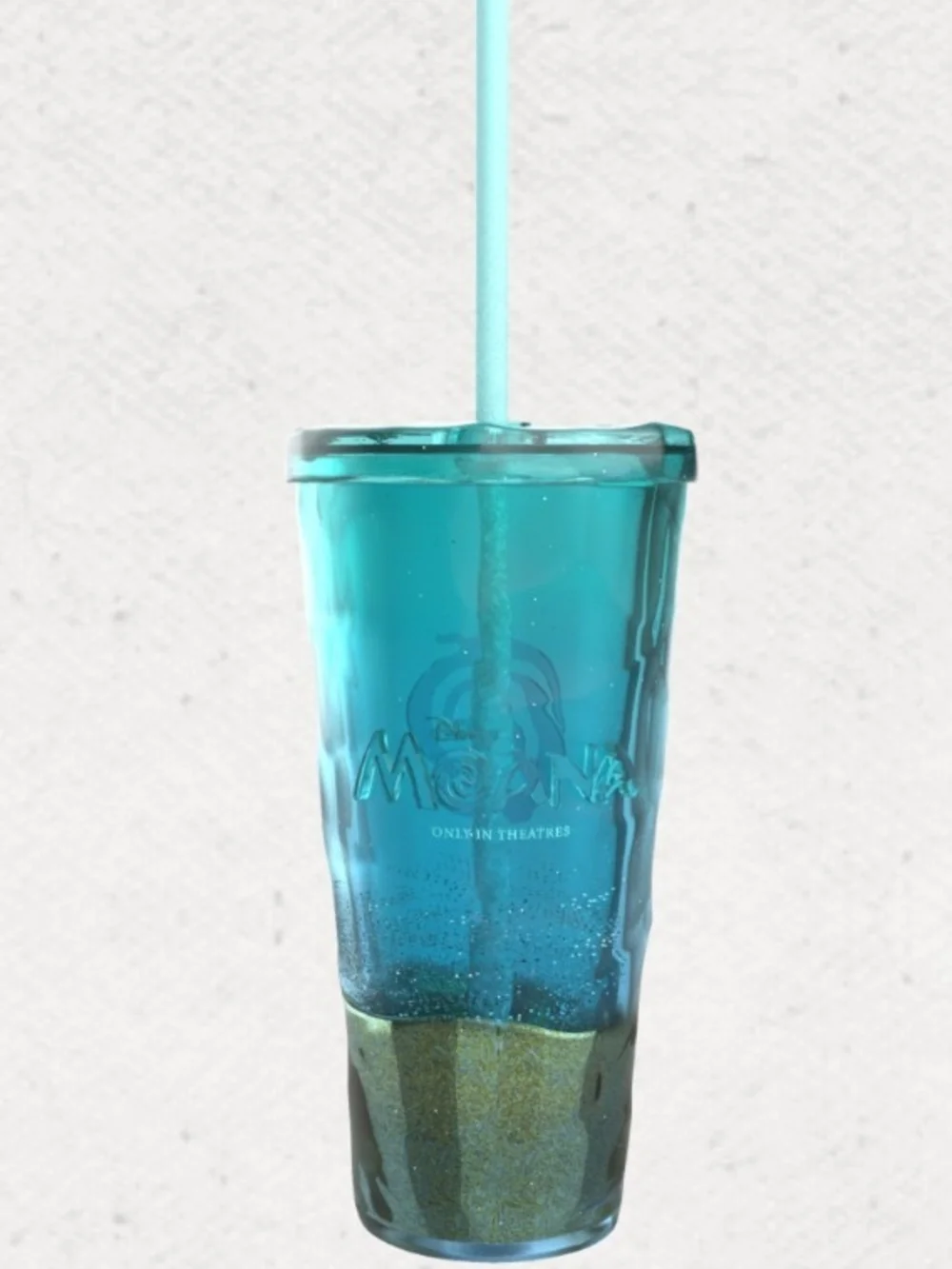 Disney Moana Live Action Movie Double Walled Glitter Cup with Straw